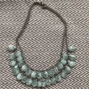 Silver + light blue bead double strand  necklace